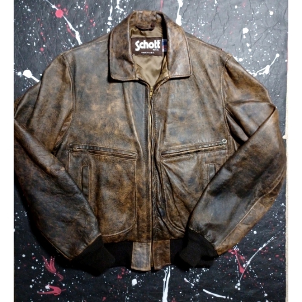 Schott NYC vintage 80s 90s acid wash distressed leather bomber jacket SUPER RARE